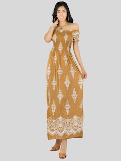 Foto 2 | Vestido Maxi Casual Mujer Largo Cómodo Ves-1024 Café Claro Estilo Boho
