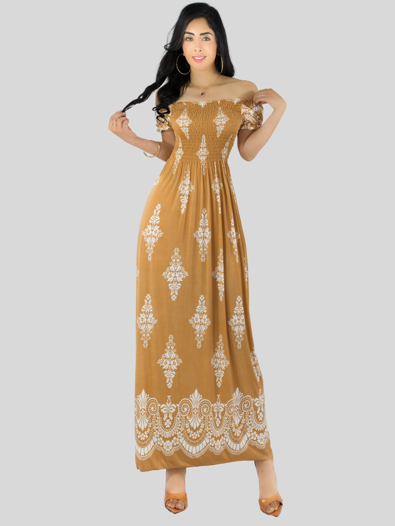 Foto 4 | Vestido Maxi Casual Mujer Largo Cómodo Ves-1024 Café Claro Estilo Boho