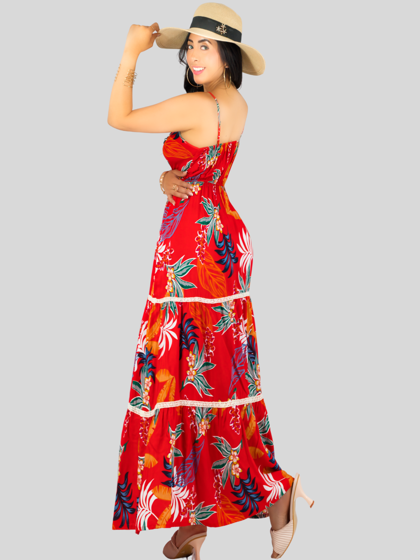 Foto 4 pulgar | Vestido Maxi Casual Mujer Largo Ves-1017 Rojo Cómodo De Tirantes