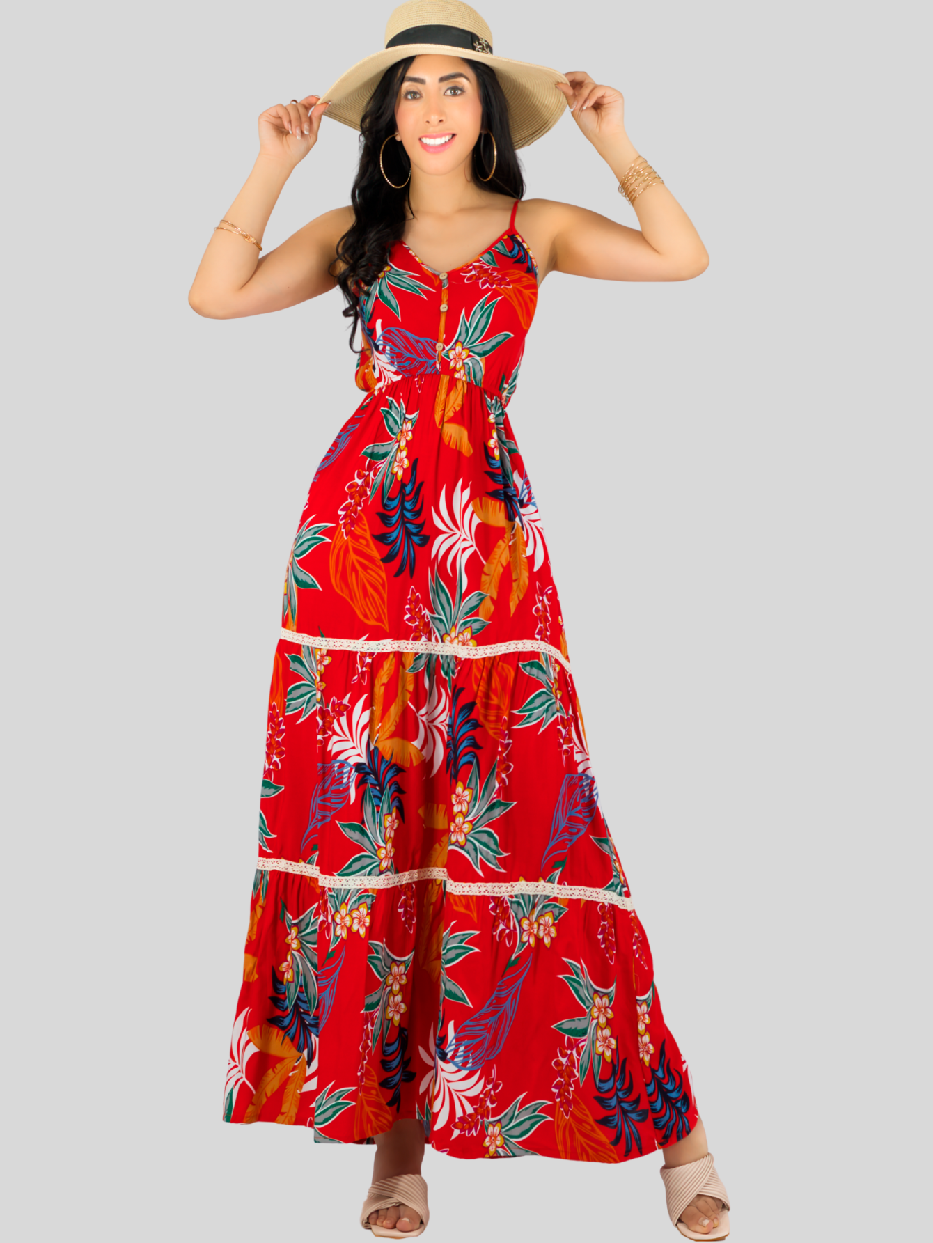 Foto 5 pulgar | Vestido Maxi Casual Mujer Largo Ves-1017 Rojo Cómodo De Tirantes