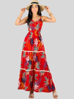 Foto 4 | Vestido Maxi Casual Mujer Largo Ves-1017 Rojo Cómodo De Tirantes