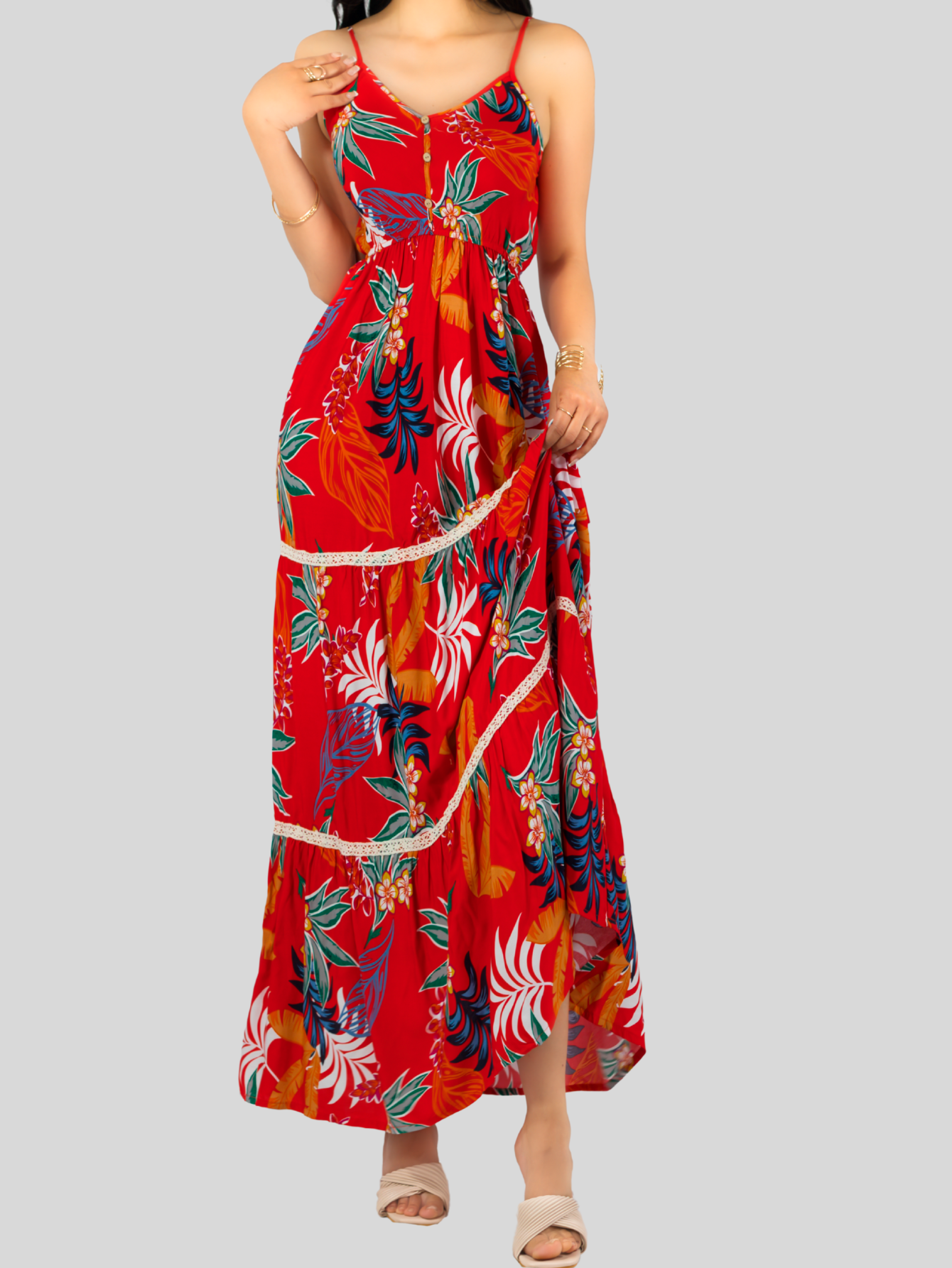 Foto 8 pulgar | Vestido Maxi Casual Mujer Largo Ves-1017 Rojo Cómodo De Tirantes