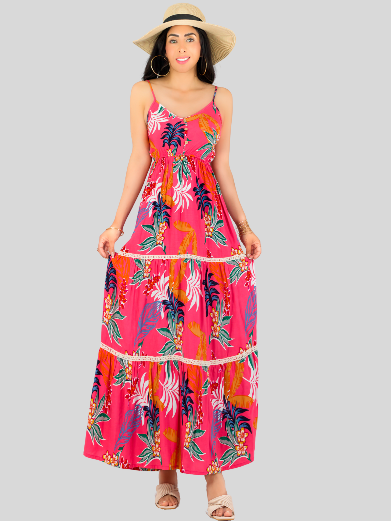 Foto 2 | Vestido Maxi Casual Mujer Largo Ves-1017 Coral Cómodo De Tirantes