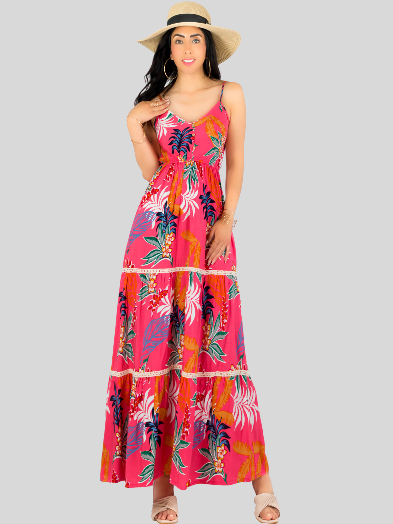 Foto 5 pulgar | Vestido Maxi Casual Mujer Largo Ves-1017 Coral Cómodo De Tirantes