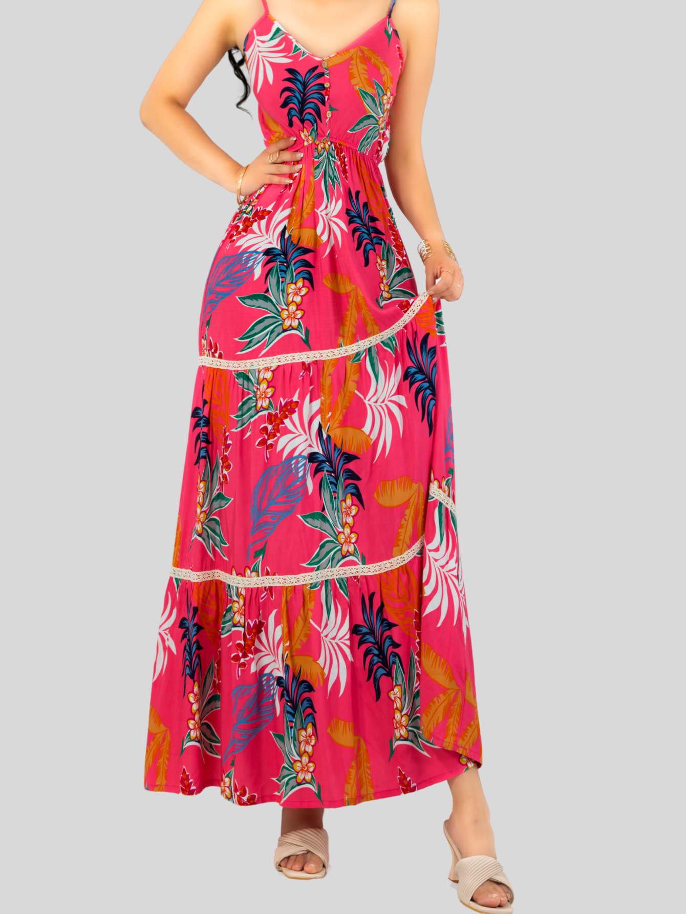 Foto 8 pulgar | Vestido Maxi Casual Mujer Largo Ves-1017 Coral Cómodo De Tirantes