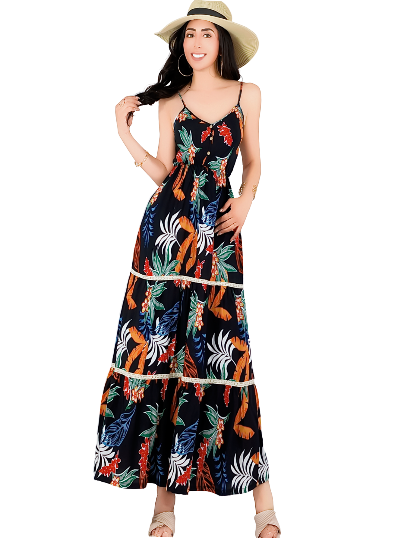 Vestido Maxi Casual Mujer Largo Ves-1017 Negro Cómodo De Tirantes