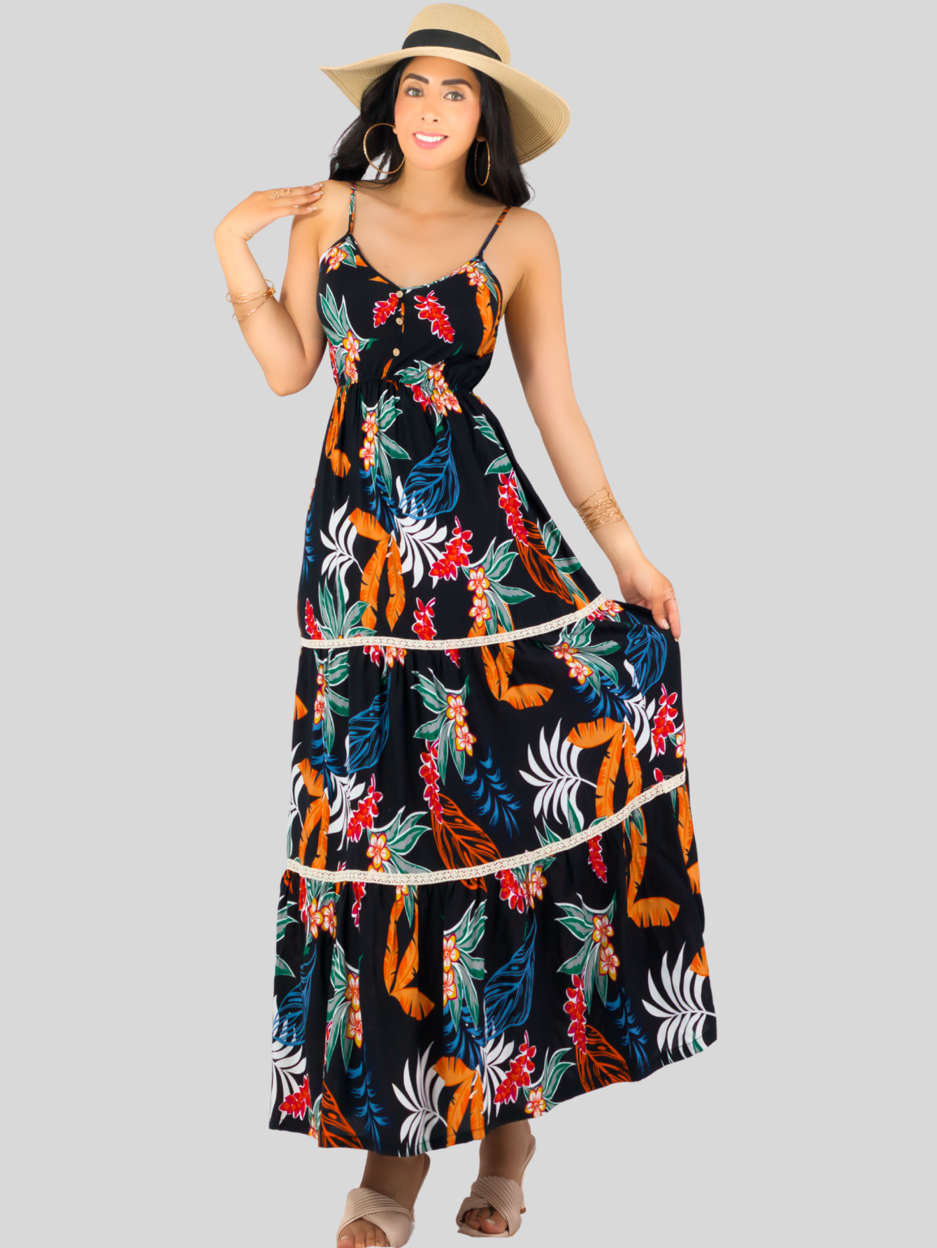 Foto 3 pulgar | Vestido Maxi Casual Mujer Largo Ves-1017 Negro Cómodo De Tirantes