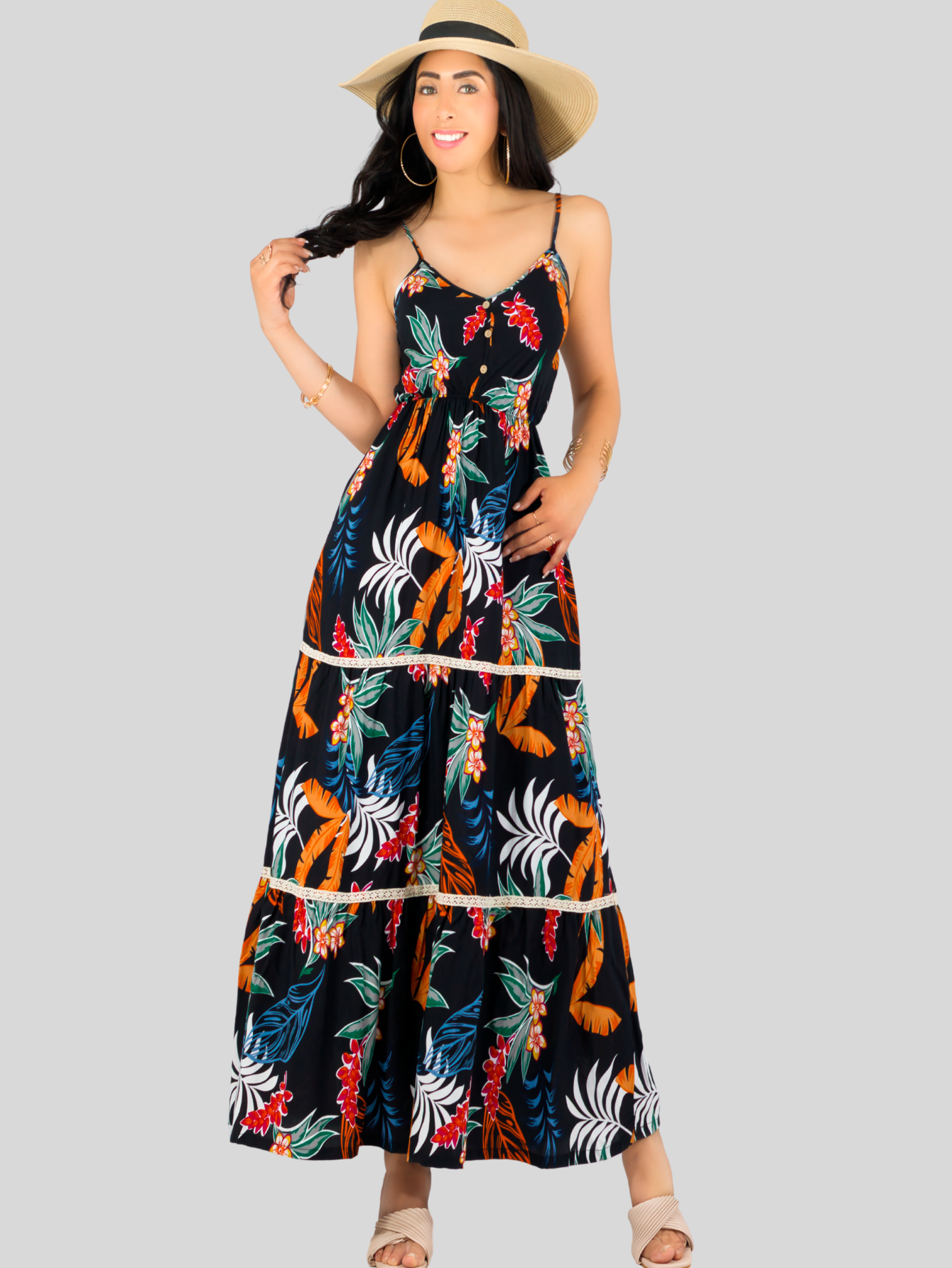 Foto 5 pulgar | Vestido Maxi Casual Mujer Largo Ves-1017 Negro Cómodo De Tirantes