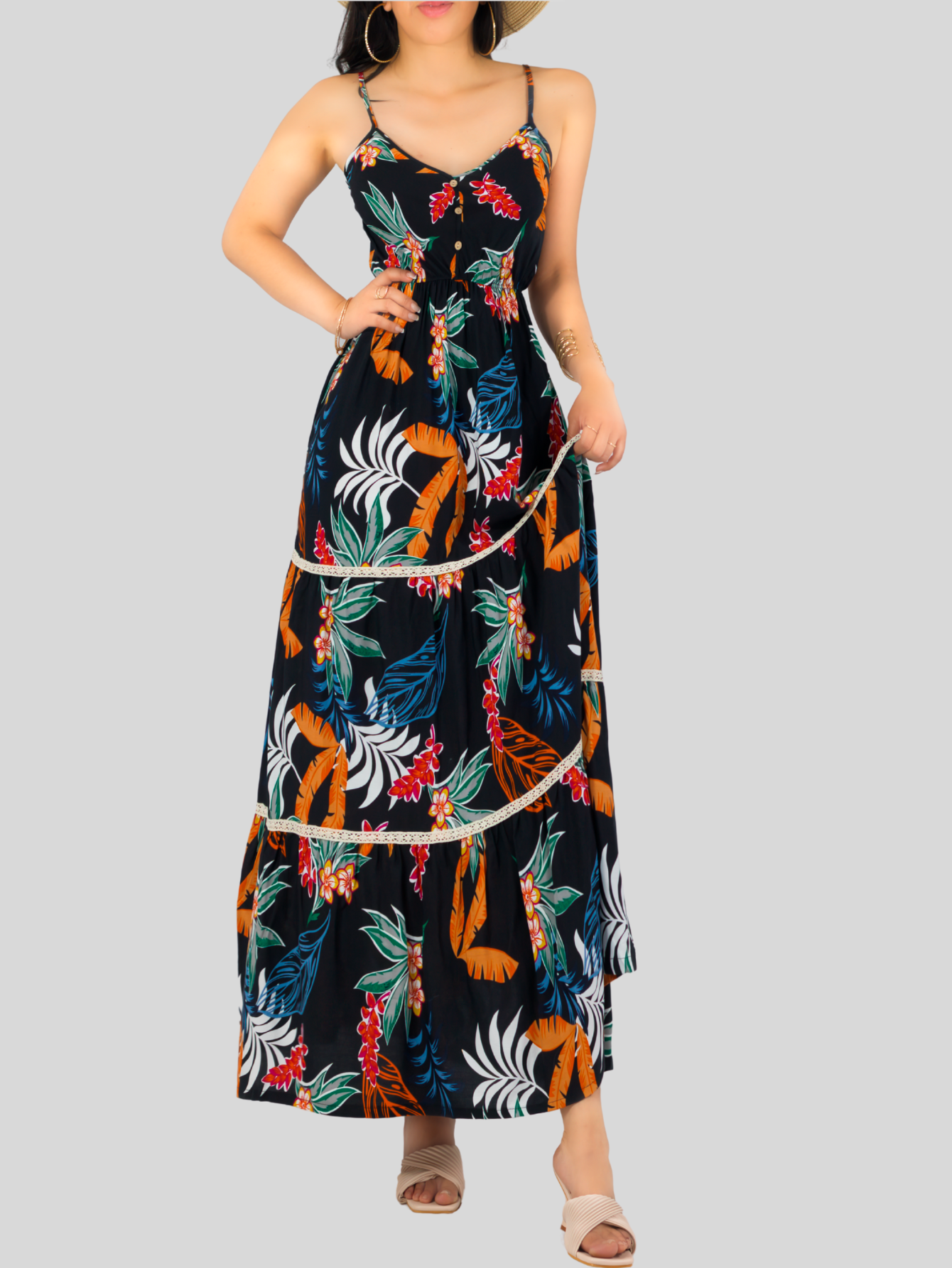 Foto 8 pulgar | Vestido Maxi Casual Mujer Largo Ves-1017 Negro Cómodo De Tirantes