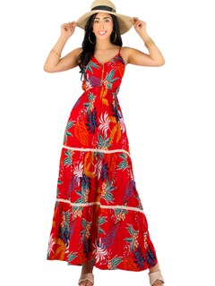 Foto 1 | Vestido Maxi Casual Mujer Largo Ves-1017 Rojo Cómodo De Tirantes