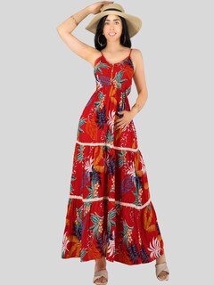 Foto 2 | Vestido Maxi Casual Mujer Largo Ves-1017 Rojo Cómodo De Tirantes