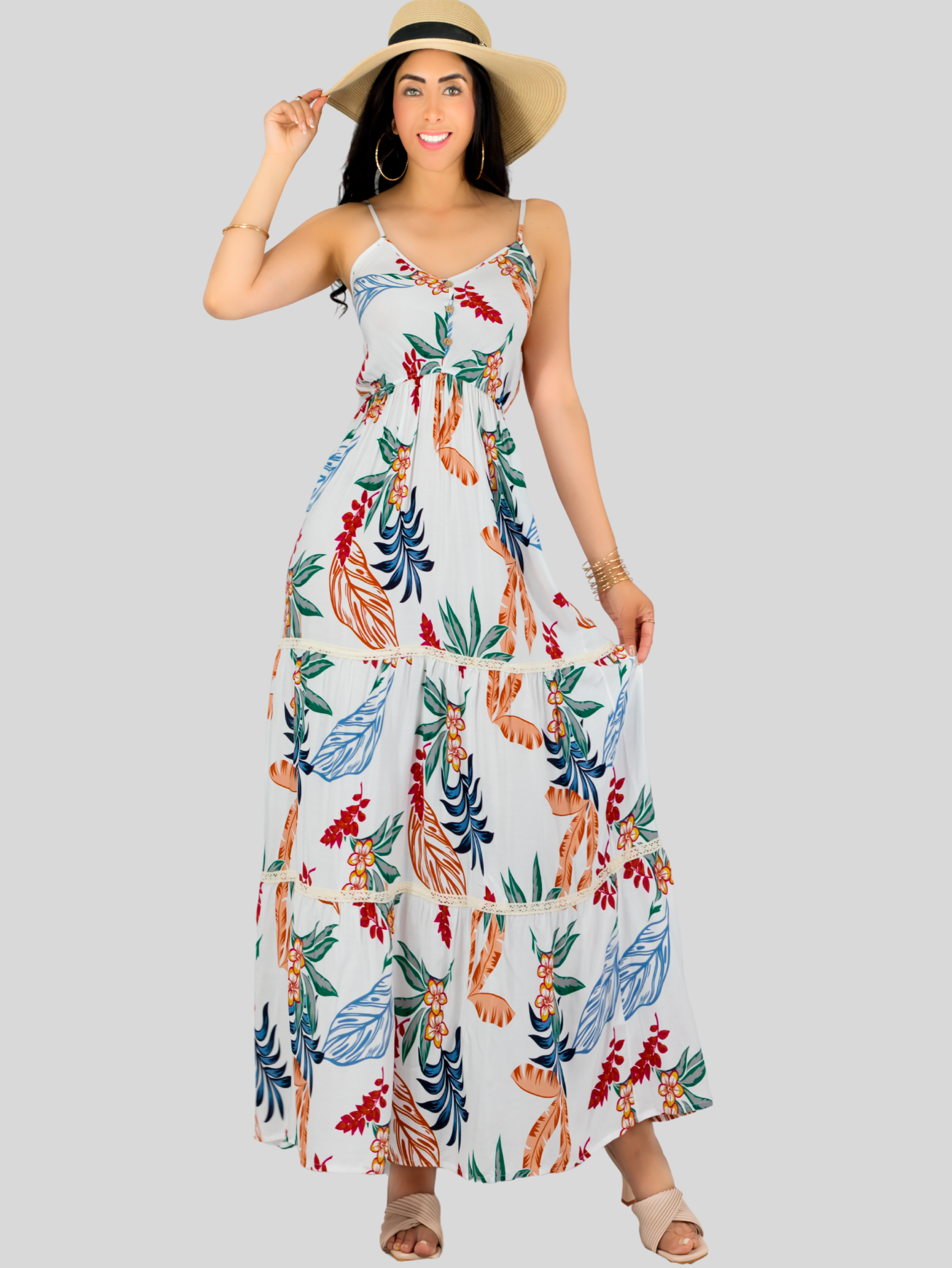 Foto 2 | Vestido Maxi Casual Mujer Largo Ves-1017 Blanco Cómodo De Tirantes