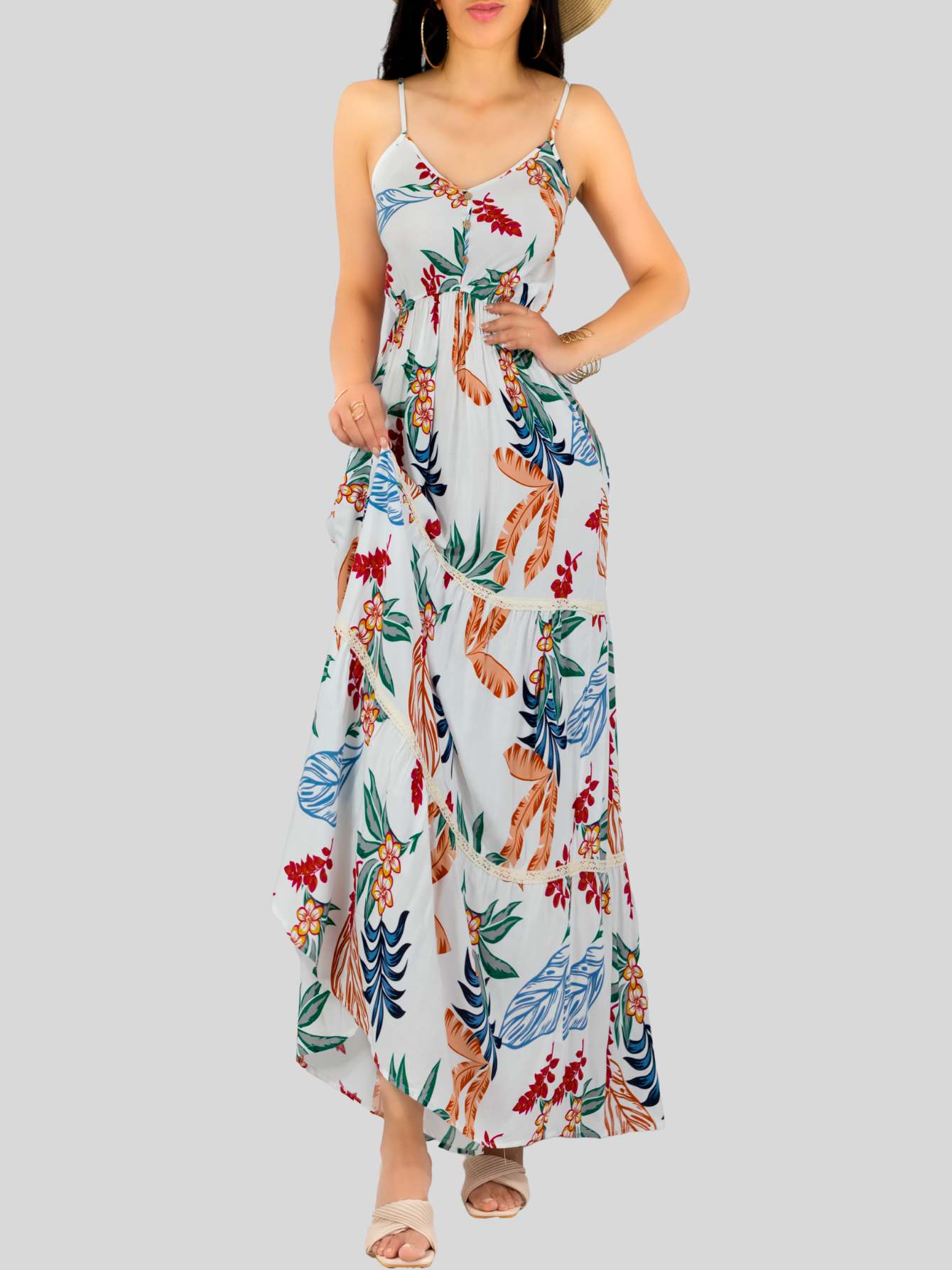 Foto 7 | Vestido Maxi Casual Mujer Largo Ves-1017 Blanco Cómodo De Tirantes