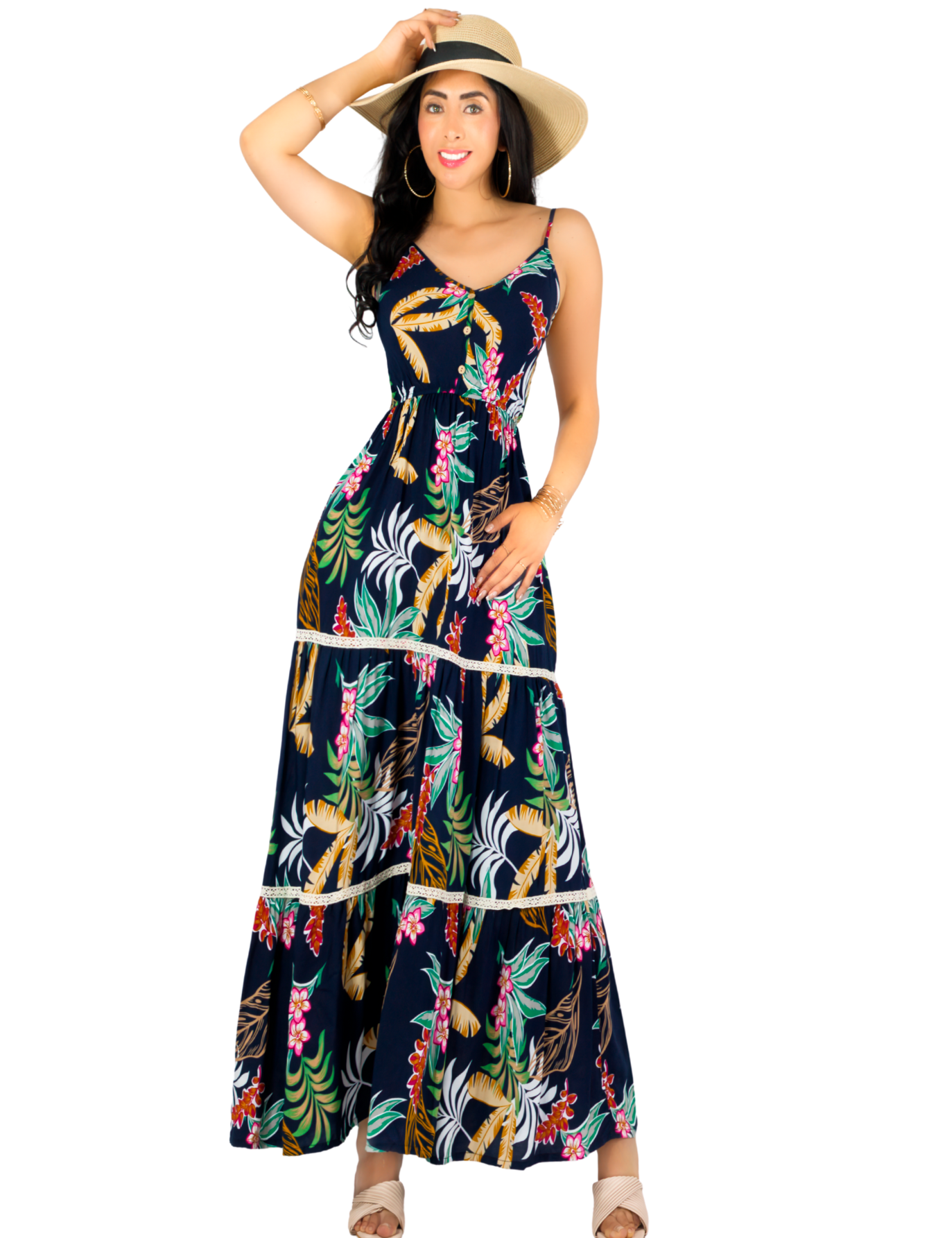Vestido Maxi Casual Mujer Largo Ves-1017 Marino Cómodo De Tirantes