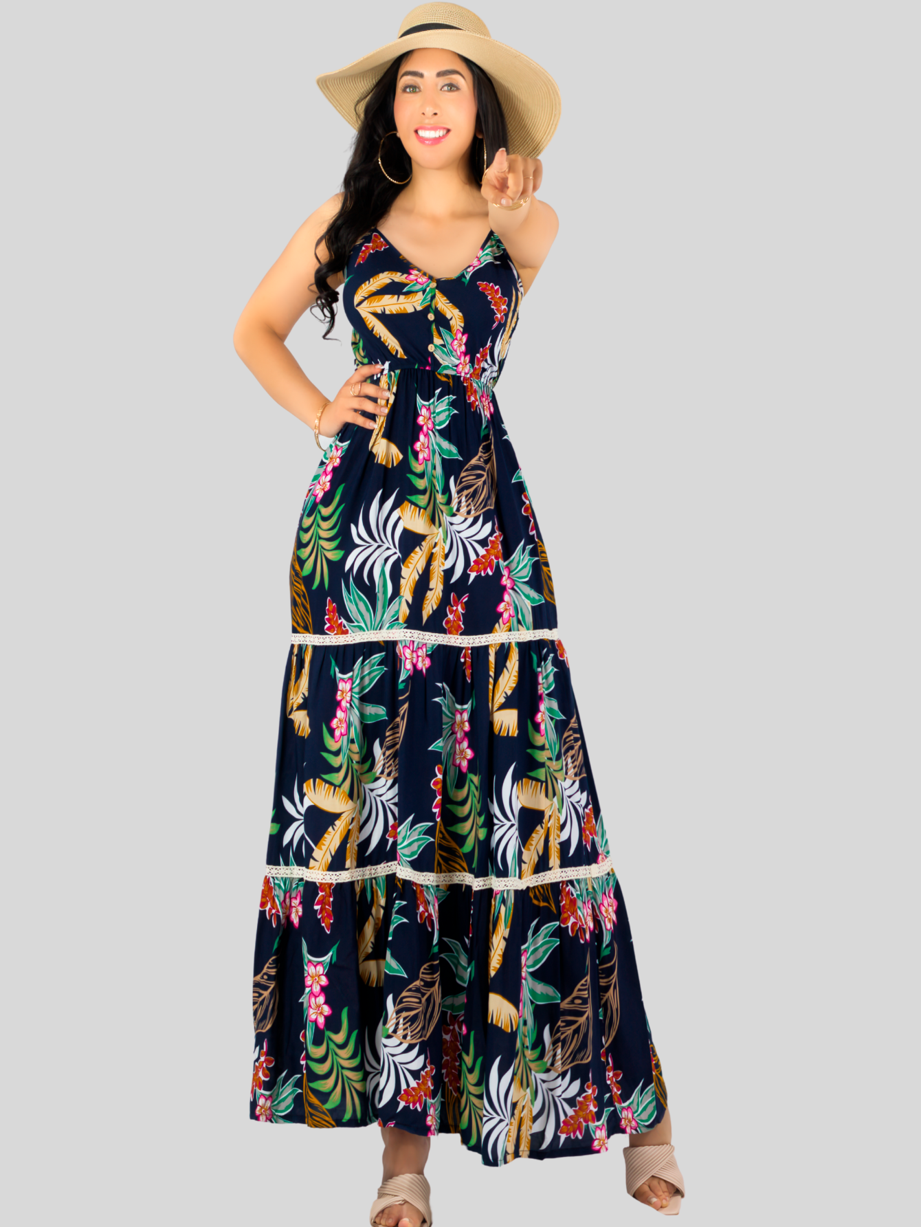 Foto 3 pulgar | Vestido Maxi Casual Mujer Largo Ves-1017 Marino Cómodo De Tirantes