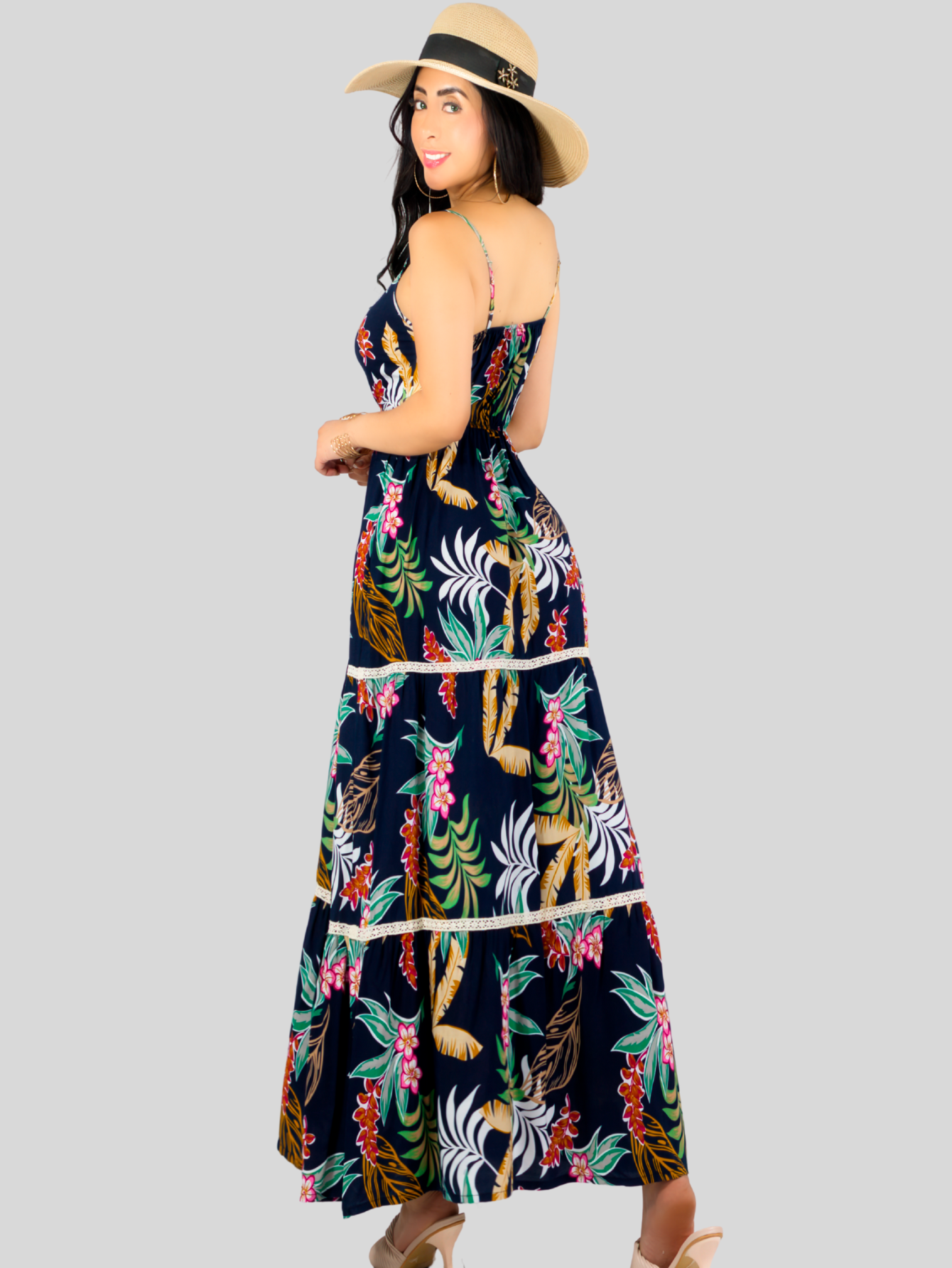 Foto 4 pulgar | Vestido Maxi Casual Mujer Largo Ves-1017 Marino Cómodo De Tirantes