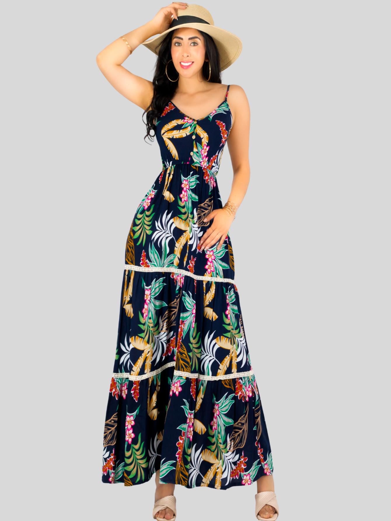 Foto 5 pulgar | Vestido Maxi Casual Mujer Largo Ves-1017 Marino Cómodo De Tirantes