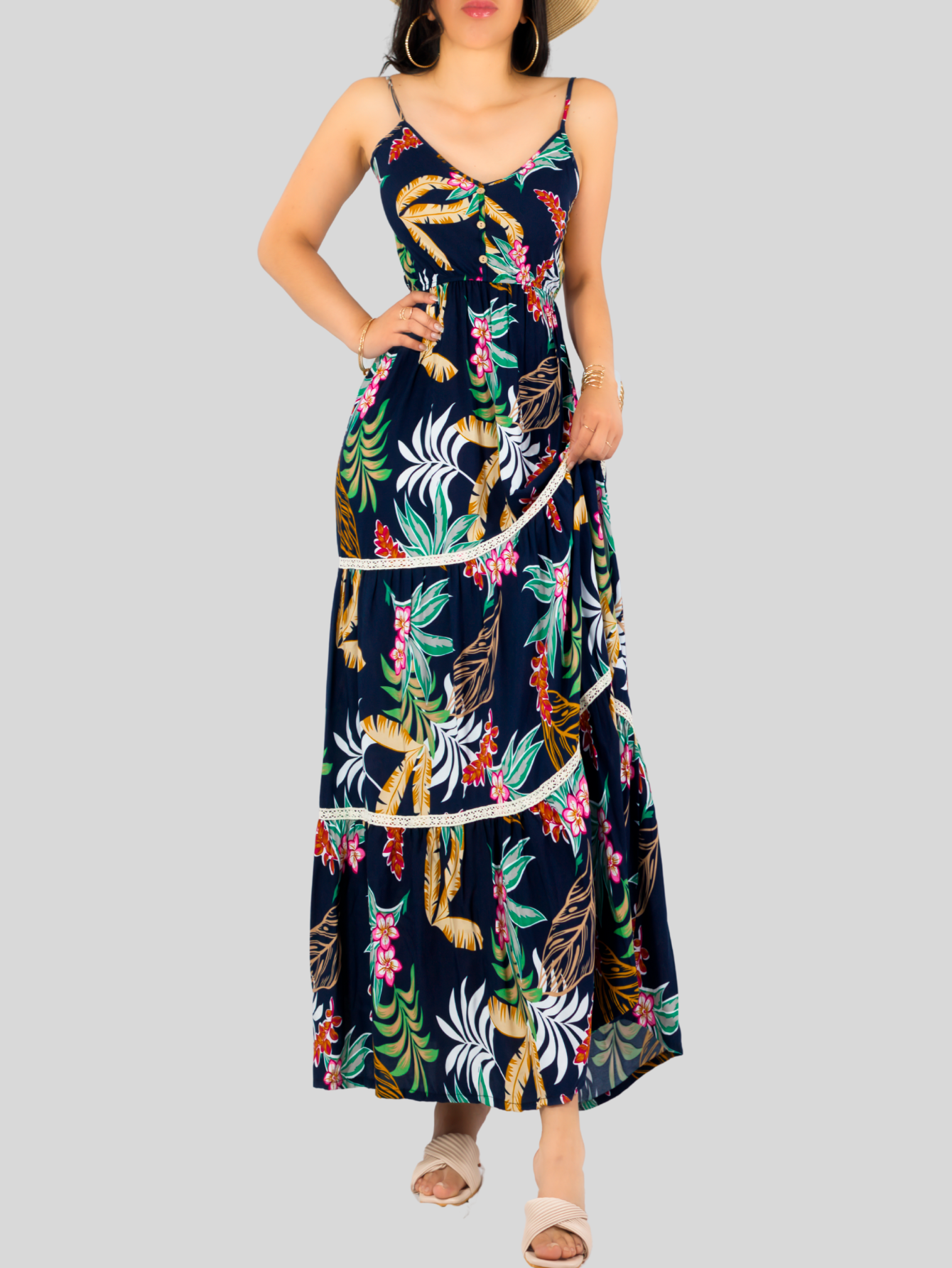 Foto 8 pulgar | Vestido Maxi Casual Mujer Largo Ves-1017 Marino Cómodo De Tirantes