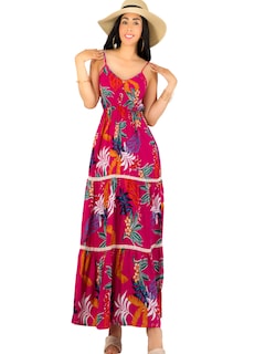 Foto 1 | Vestido Maxi Casual Mujer Largo Ves-1017 Fucsia Cómodo De Tirantes