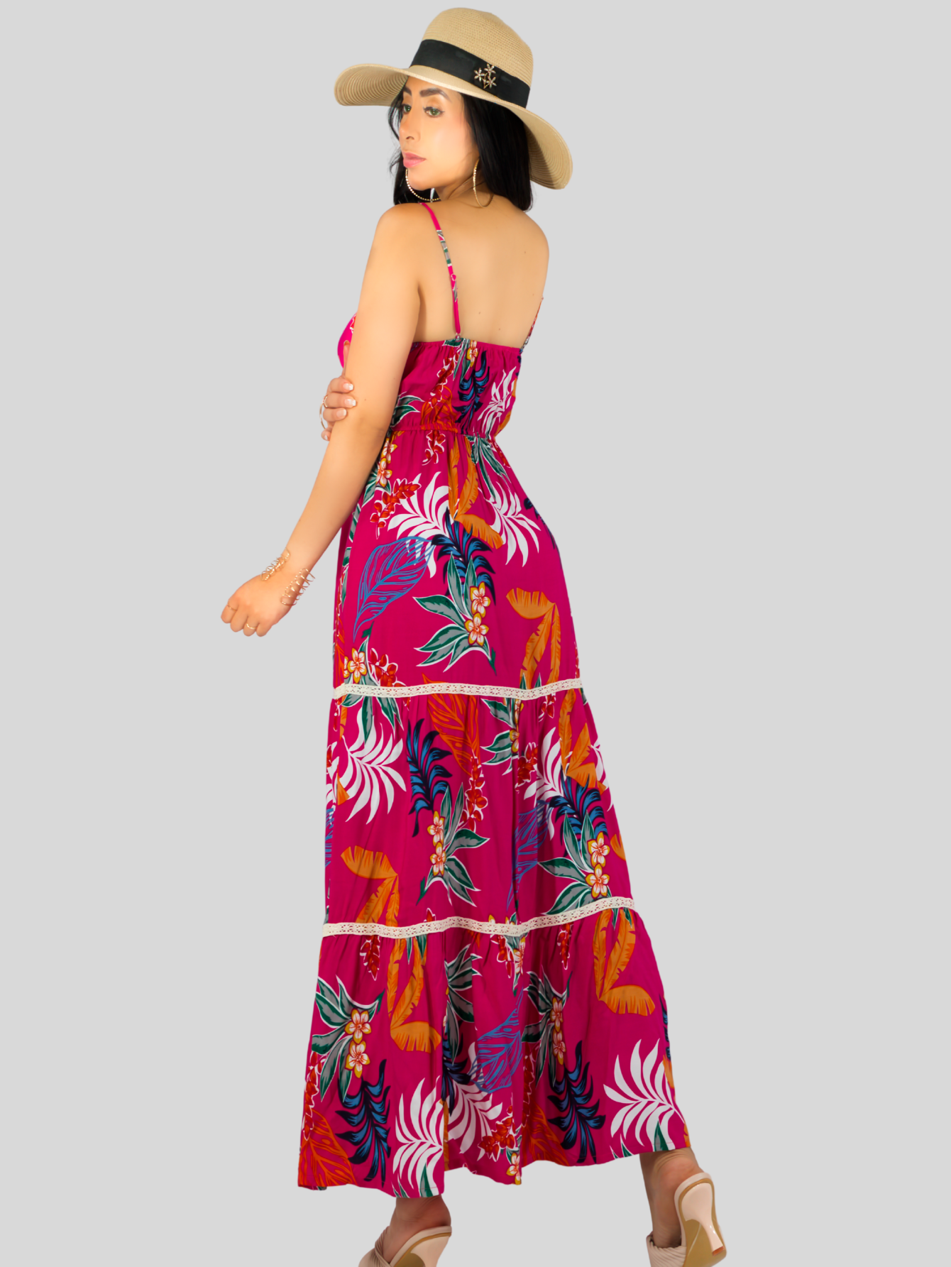 Foto 4 pulgar | Vestido Maxi Casual Mujer Largo Ves-1017 Fucsia Cómodo De Tirantes