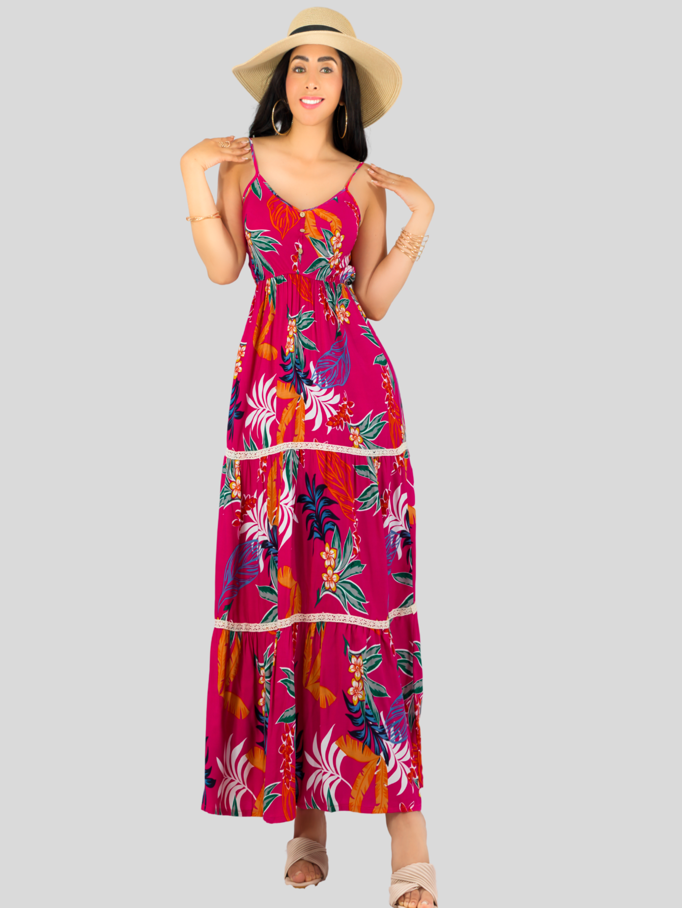 Foto 5 pulgar | Vestido Maxi Casual Mujer Largo Ves-1017 Fucsia Cómodo De Tirantes