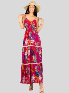 Foto 4 | Vestido Maxi Casual Mujer Largo Ves-1017 Fucsia Cómodo De Tirantes