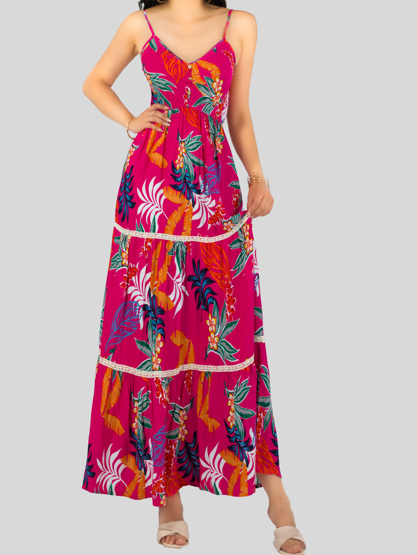 Foto 8 pulgar | Vestido Maxi Casual Mujer Largo Ves-1017 Fucsia Cómodo De Tirantes