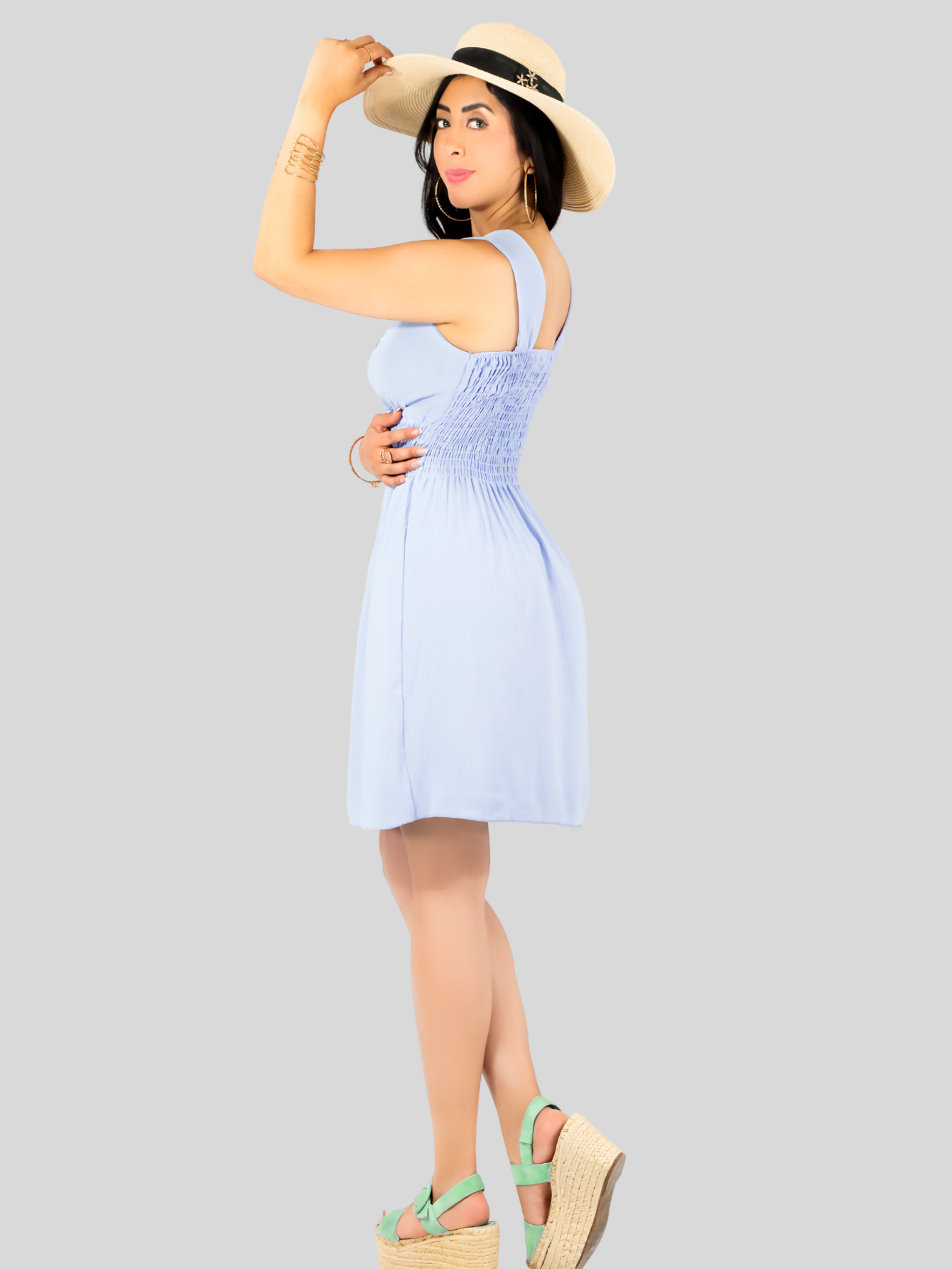 Foto 4 pulgar | Vestidos Casuales Mujer Vestido Corto Midi Ves-1025 Azul Claro Outfit Casual