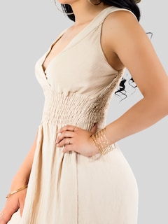 Foto 5 | Vestidos Casuales Mujer Vestido Corto Midi Ves-1025 Beige Outfit Casual