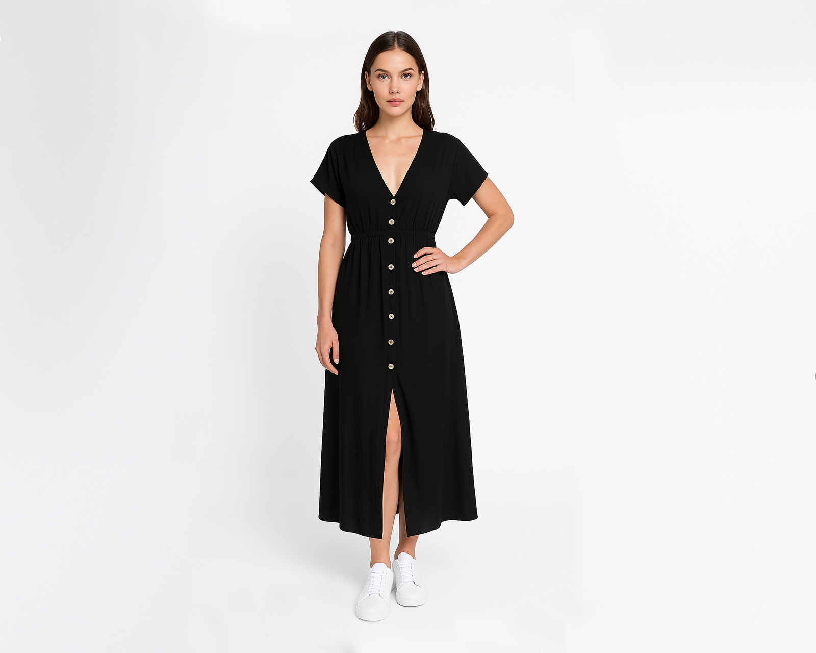 Vestido Largo Para Mujer Ocean Point Con Botones Y Abertura Delantera