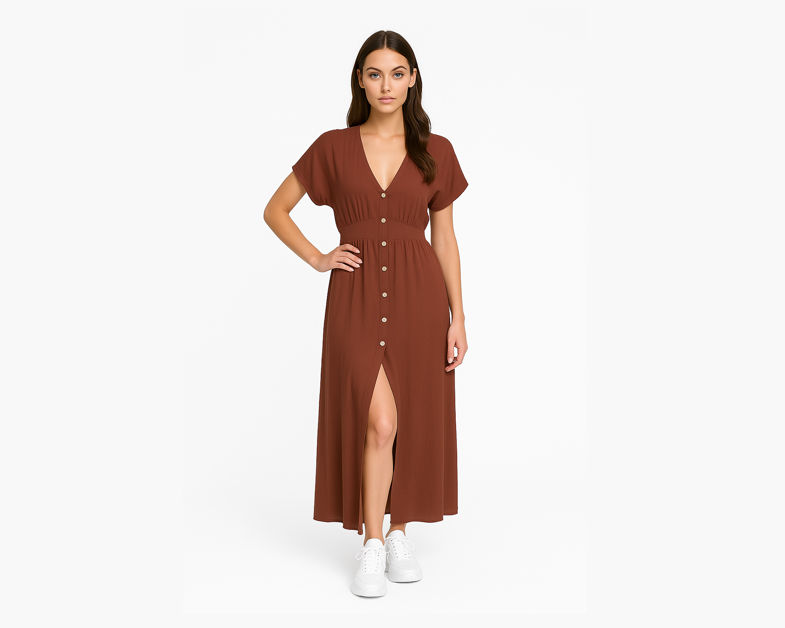 Foto 1 | Vestido Largo Para Mujer Ocean Point Con Botones Y Abertura Delantera