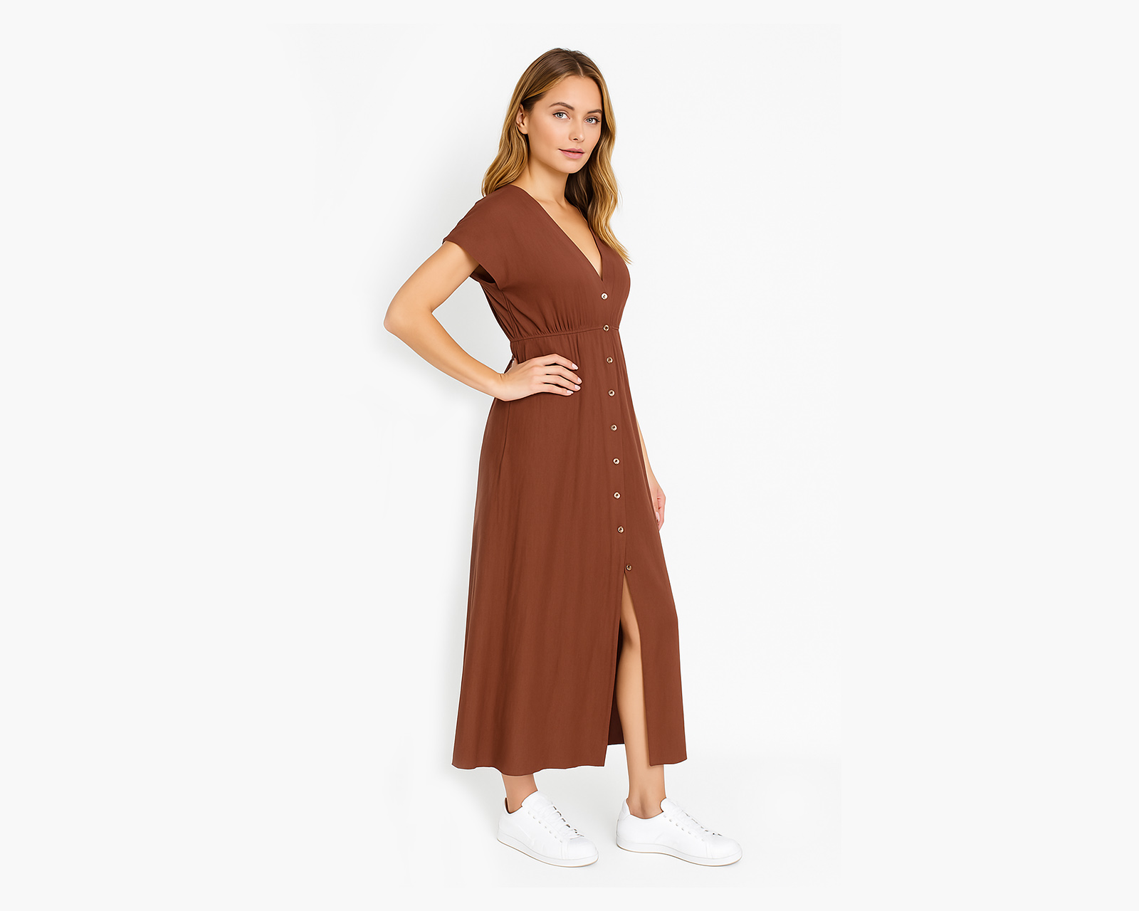 Foto 2 | Vestido Largo Para Mujer Ocean Point Con Botones Y Abertura Delantera
