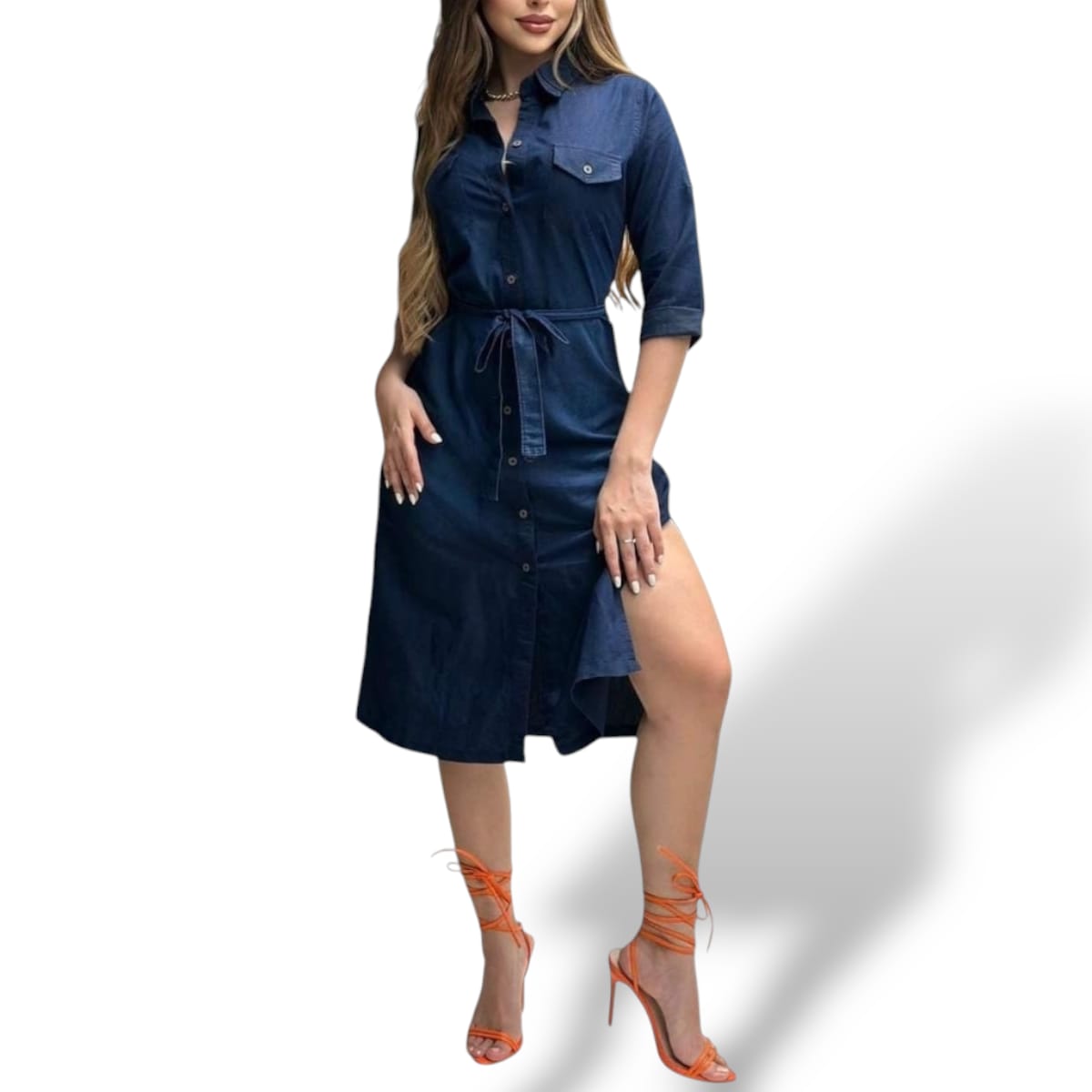Foto 1 | Vestido De Mezclilla Casual Deni Con Botones Y Cinturon