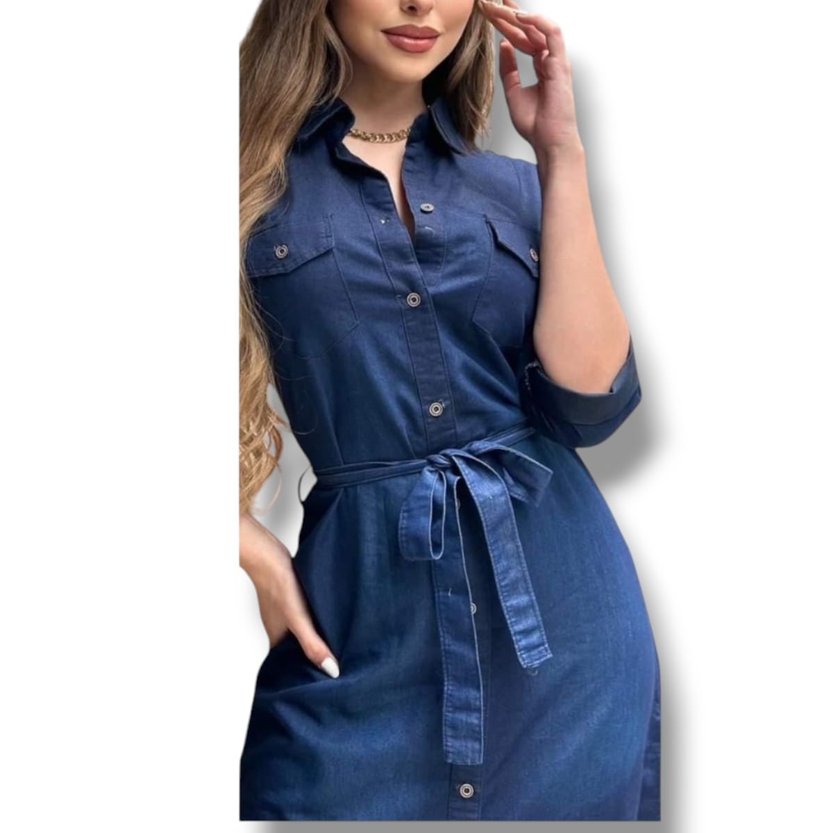 Foto 2 | Vestido De Mezclilla Casual Deni Con Botones Y Cinturon