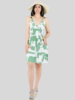Foto 2 | Vestido Casual Mujer Corto Ves-1019 Verde Estliazado En Cintura Cómodo
