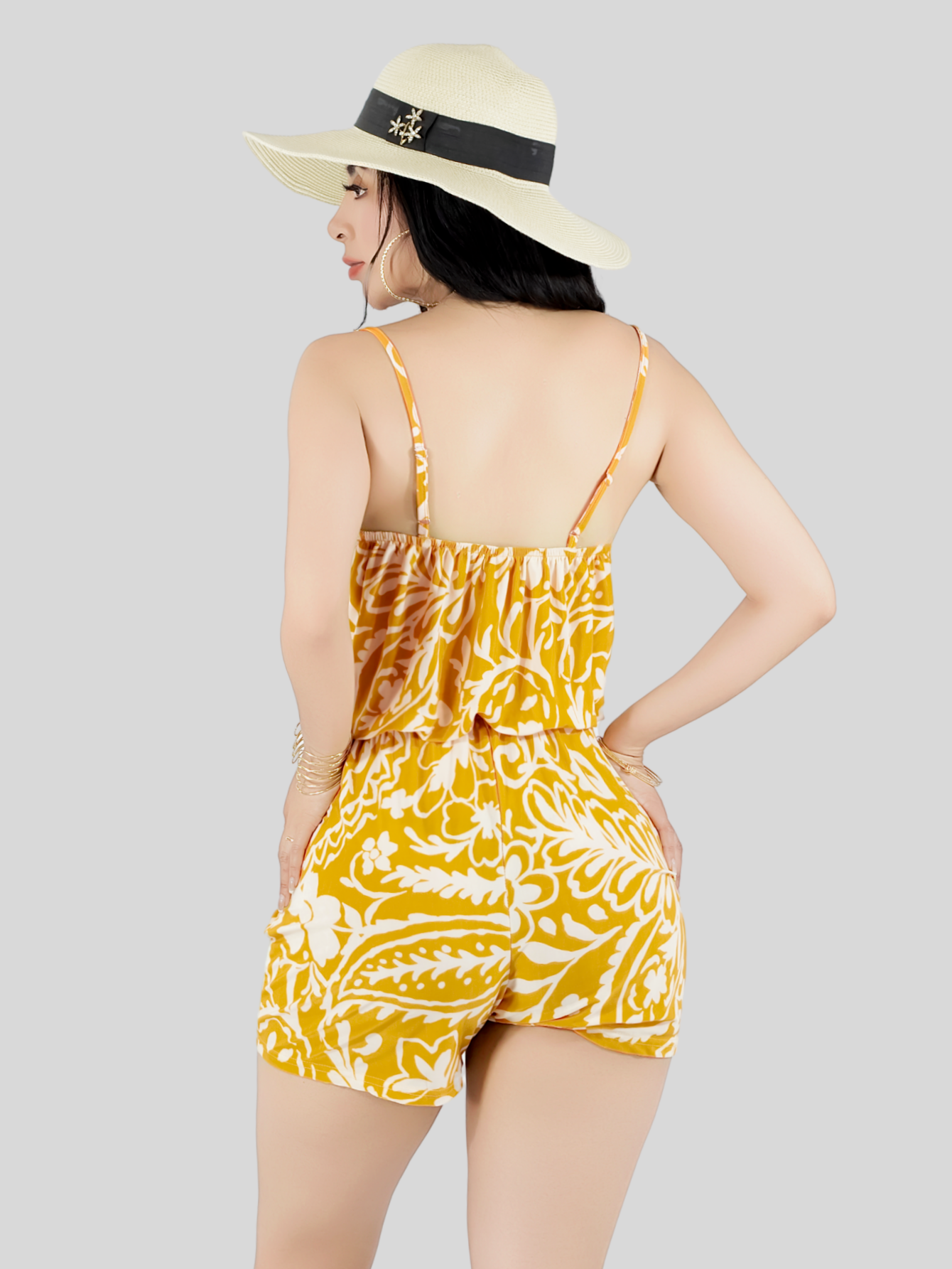 Foto 4 pulgar | Enterizo Corto Mujer Jumpsuit Casual Ves-1026 Mostaza Primavera Verano