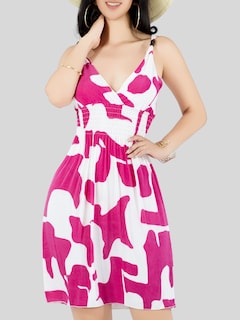 Foto 4 | Vestido Casual Mujer Corto Ves-1019 Fucsia Estliazado En Cintura Cómodo
