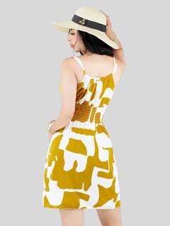 Foto 3 | Vestido Casual Mujer Corto Ves-1019 Mostaza Estliazado En Cintura Cómodo