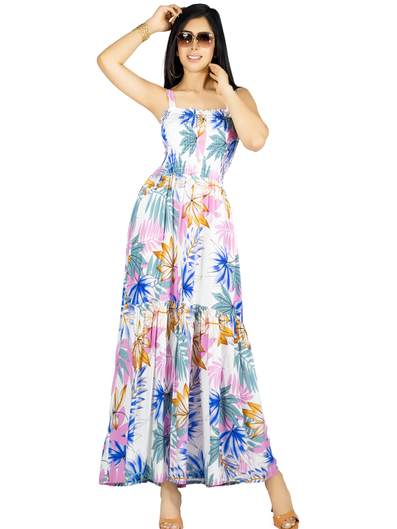 Foto 1 | Vestido Maxi Casual Mujer Ves-1016 Blanco Largo Cómodo De Tirantes