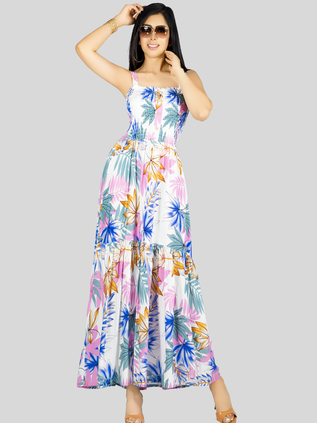 Foto 7 | Vestido Maxi Casual Mujer Ves-1016 Blanco Largo Cómodo De Tirantes