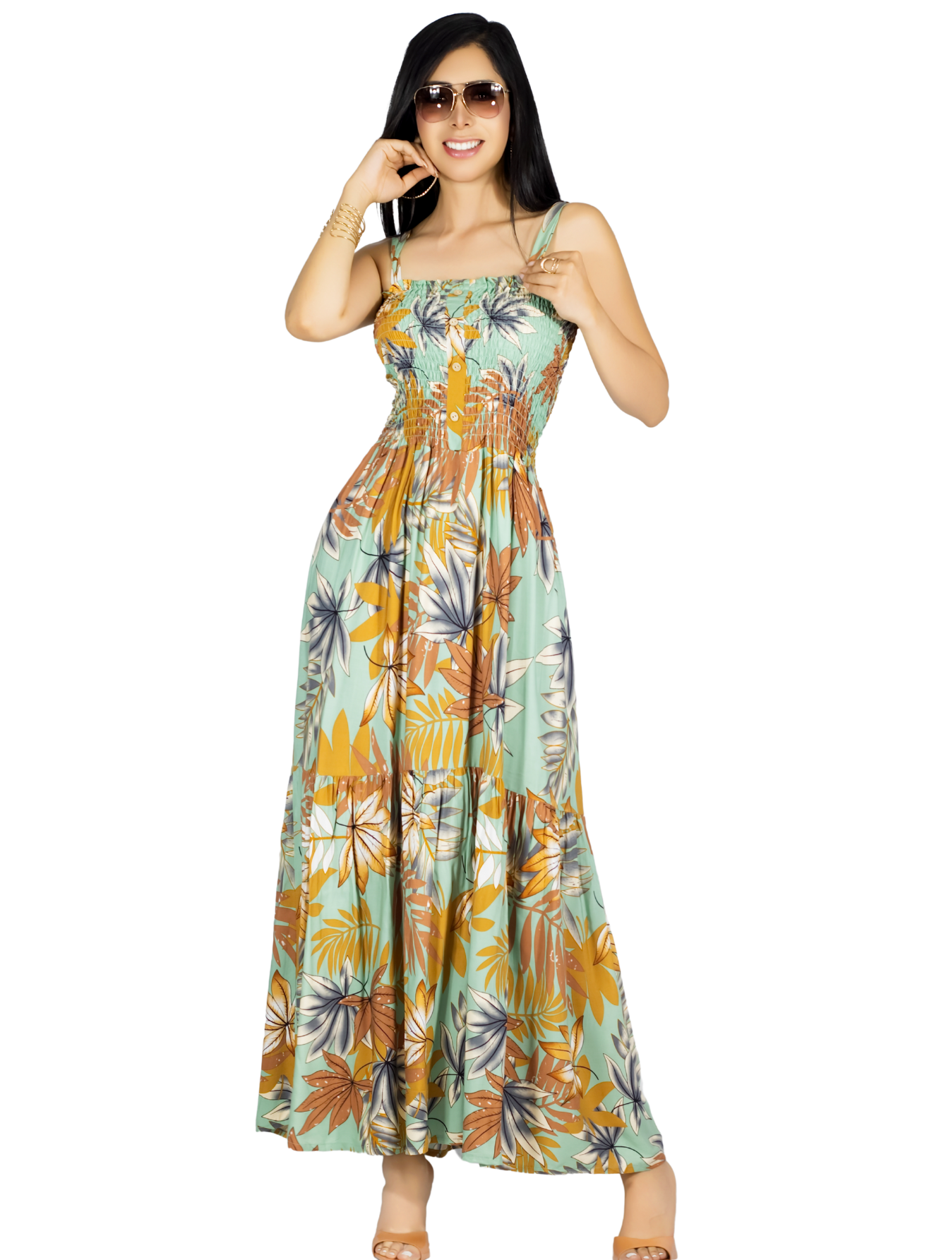 Foto 1 | Vestido Maxi Casual Mujer Ves-1016 Verde Claro Largo Cómodo De Tirantes