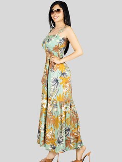 Foto 4 | Vestido Maxi Casual Mujer Ves-1016 Verde Claro Largo Cómodo De Tirantes