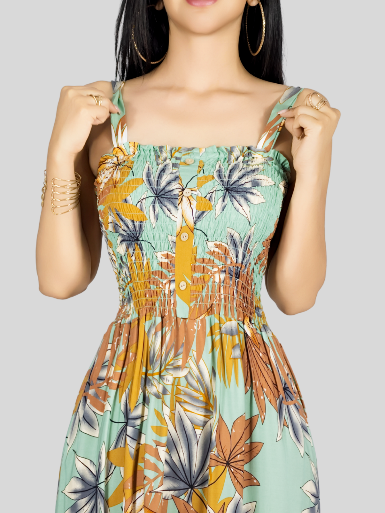Foto 6 | Vestido Maxi Casual Mujer Ves-1016 Verde Claro Largo Cómodo De Tirantes