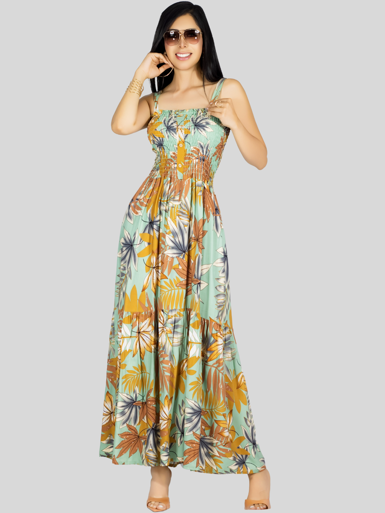 Foto 7 | Vestido Maxi Casual Mujer Ves-1016 Verde Claro Largo Cómodo De Tirantes