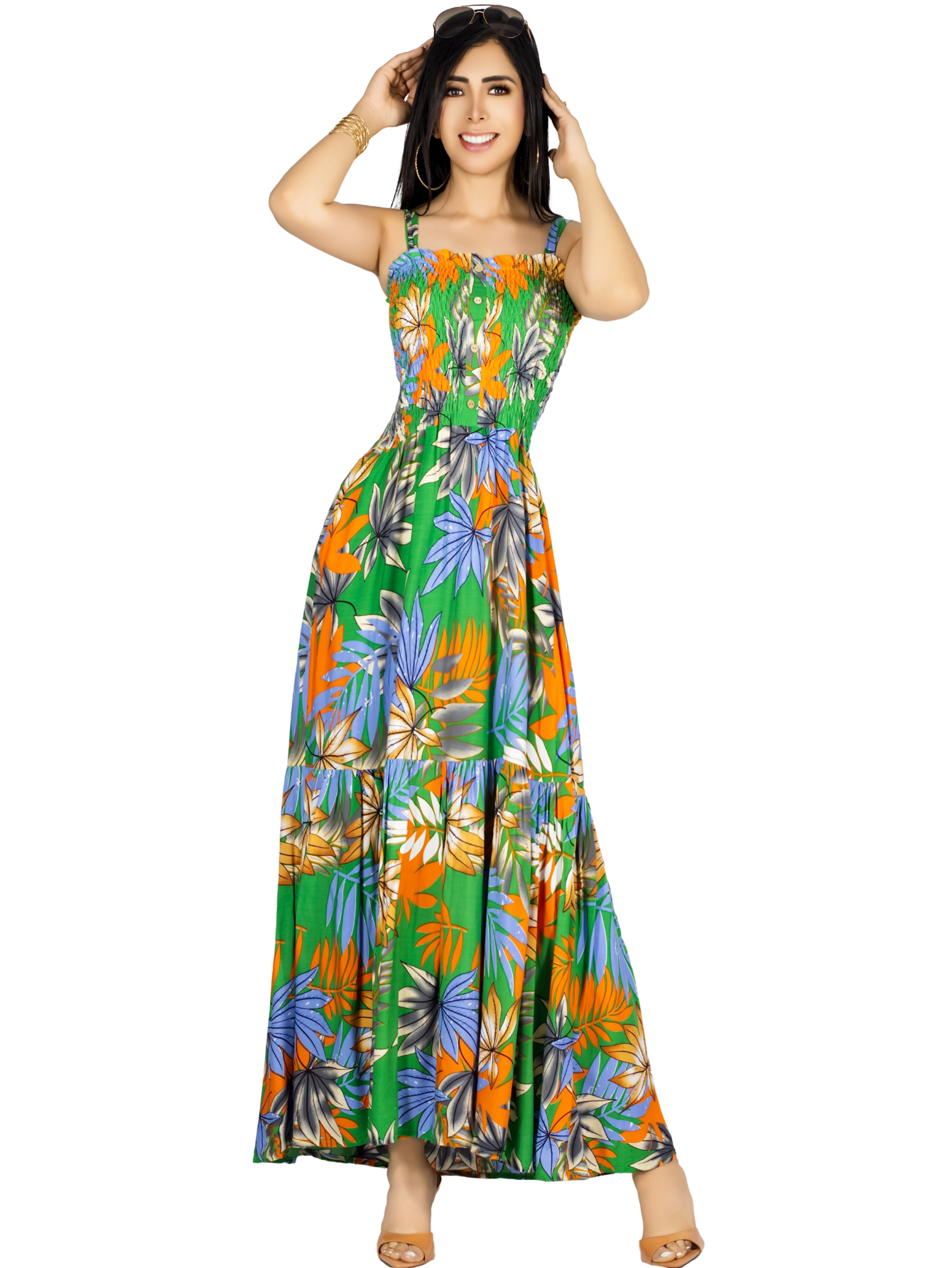 Foto 2 pulgar | Vestido Maxi Casual Mujer Ves-1016 Verde Oscuro Largo Cómodo De Tirantes