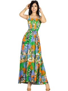 Foto 1 | Vestido Maxi Casual Mujer Ves-1016 Verde Oscuro Largo Cómodo De Tirantes