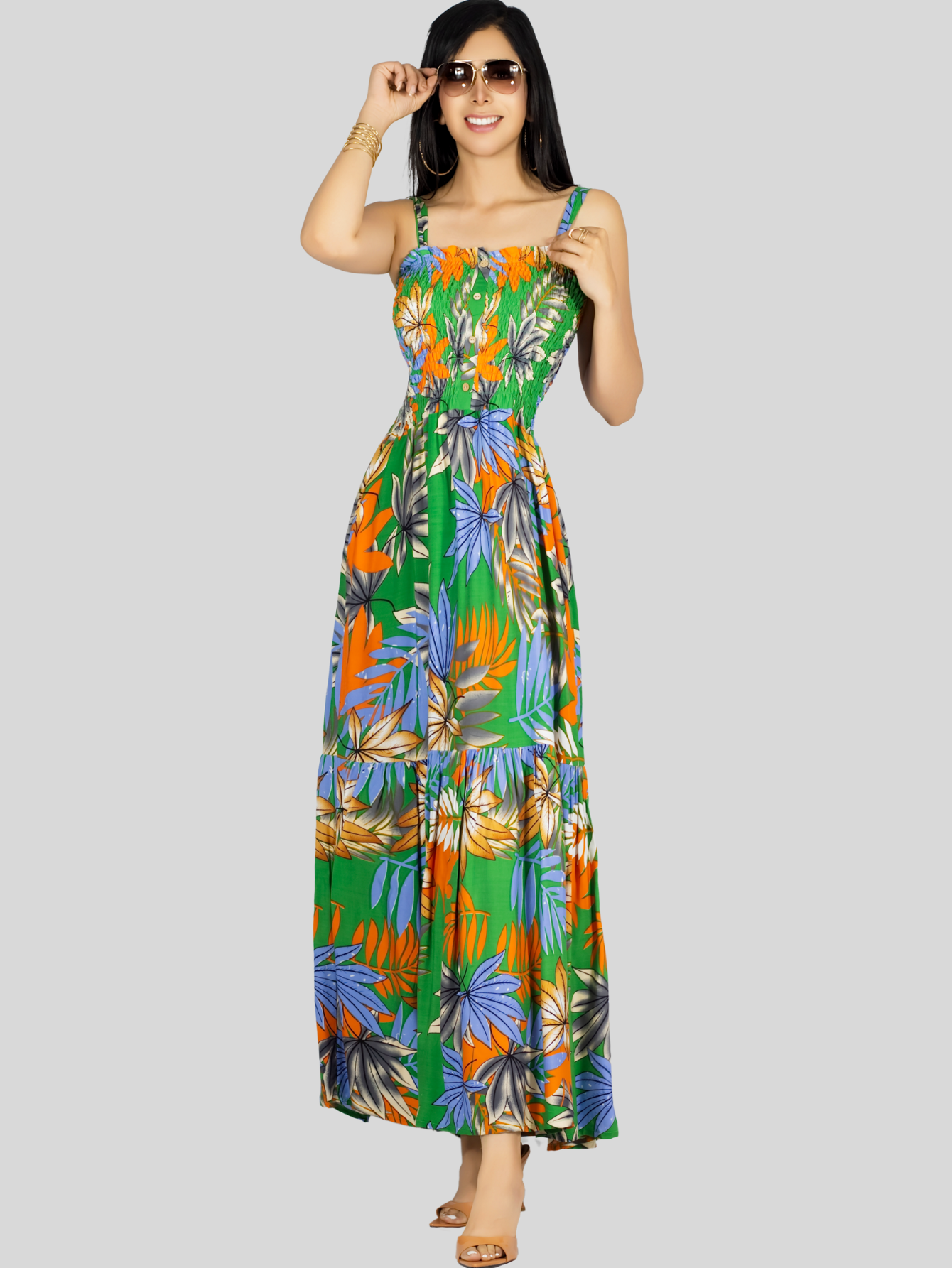 Foto 3 pulgar | Vestido Maxi Casual Mujer Ves-1016 Verde Oscuro Largo Cómodo De Tirantes