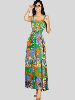 Foto 2 | Vestido Maxi Casual Mujer Ves-1016 Verde Oscuro Largo Cómodo De Tirantes
