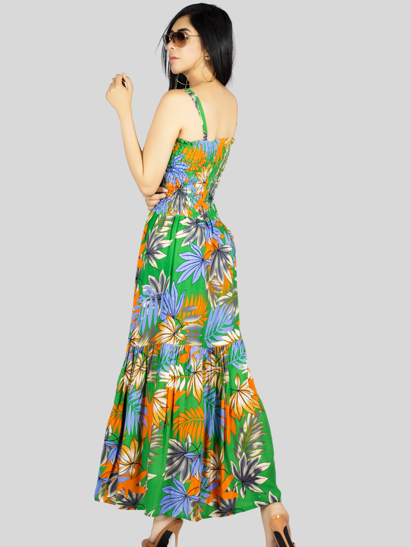Foto 4 pulgar | Vestido Maxi Casual Mujer Ves-1016 Verde Oscuro Largo Cómodo De Tirantes