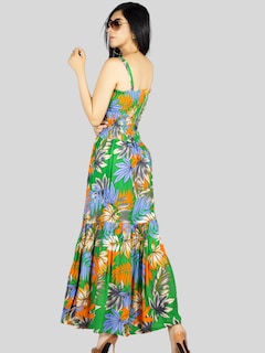 Foto 3 | Vestido Maxi Casual Mujer Ves-1016 Verde Oscuro Largo Cómodo De Tirantes